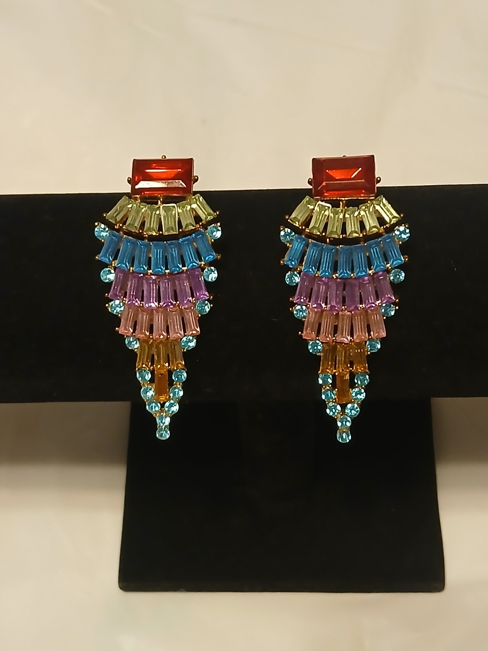 Vintage Colorful Crystal Cascade Drop Earrings - Multicolor
